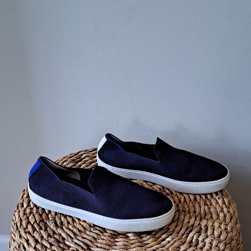 Rothy's Womens Classic Athleisure Slip On Navy Sneaker Loafers White Soles‎ S-8